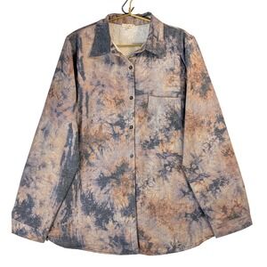 e Luna XL Sherpa Lined Wild Silk Look Button Up Shirt Jacket Womens